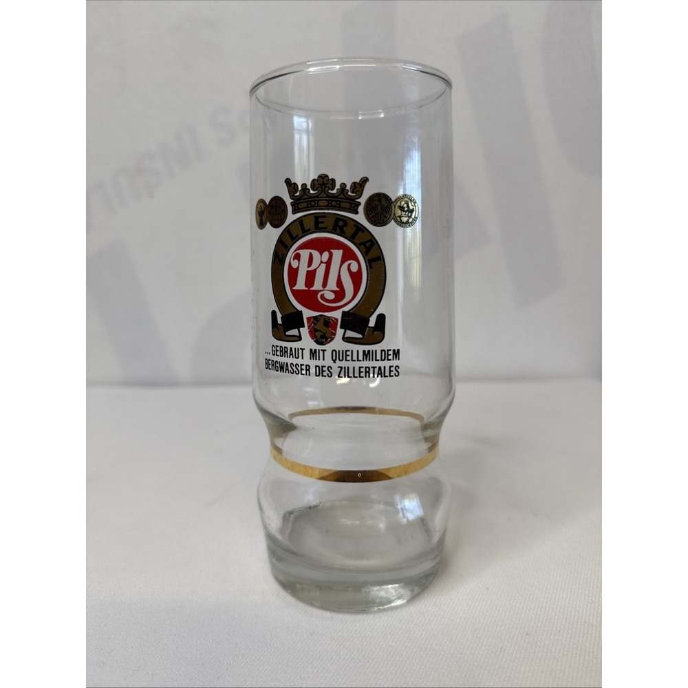 Zillertal Pils Beer Glass  Austrian Pilsner Glass Gold Rim Vintage Brewery Logo